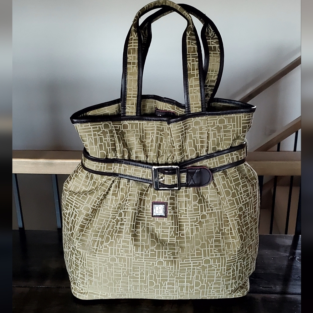 Diane Von Furstenburg Sage Green Jaquard Travel/Work Shoulder Bag , Like New